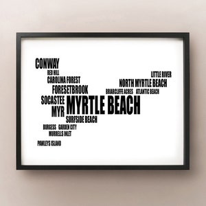 Myrtle Beach Typografie Karte, South Carolina Text Kunstdruck