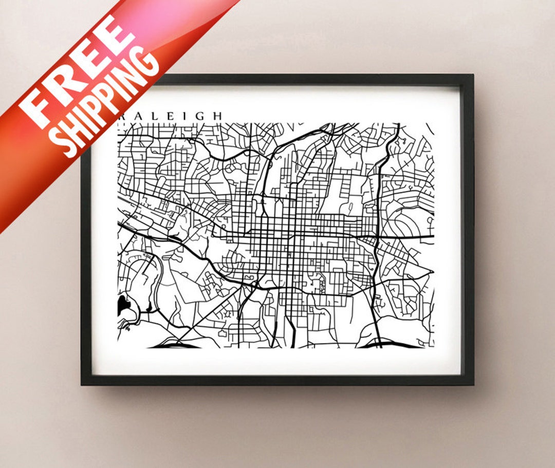 Raleigh Map North Carolina Poster Print Black and White - Etsy