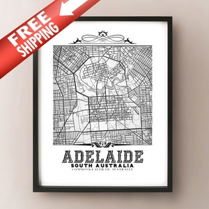 Adelaide Vintage Style Schwarz-Weiß Karte Kunstdruck - Adelaide, Australien Stadtplan Dekor