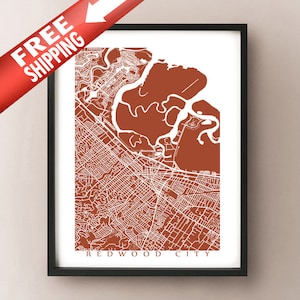 Redwood City Map Print - Bay Region Kalifornien Kunst Poster