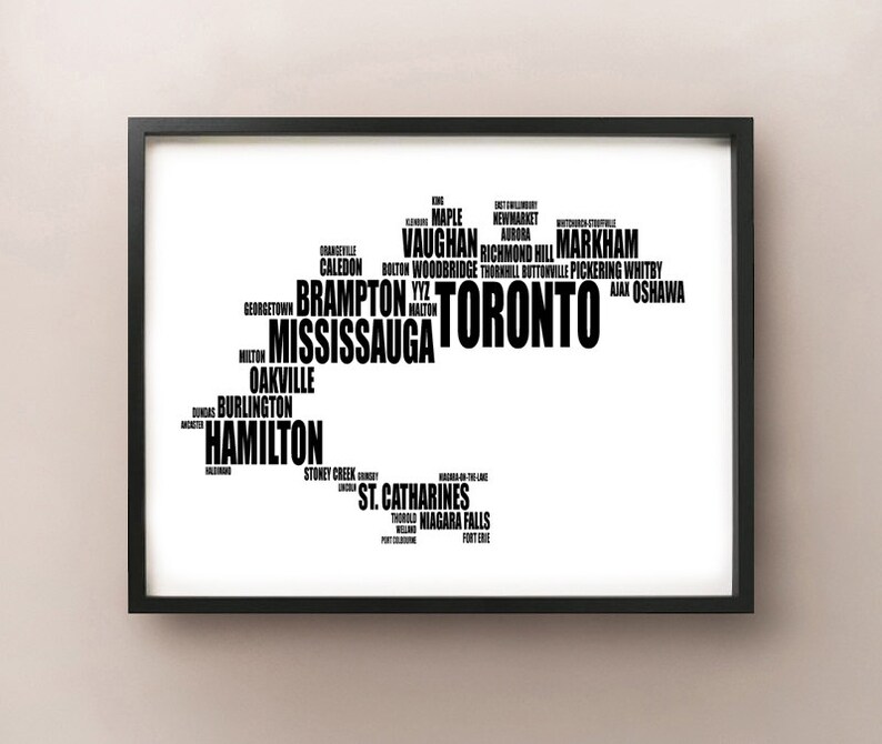 Toronto Typography Map GTA/Golden Horseshoe City Fonts image 1