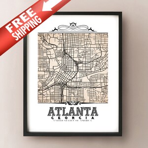 Atlanta Vintage Style Sepia Map Art Print - Atlanta, Georgia City Map Decor
