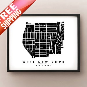 West New York, NJ - Impression de la carte des limites de la ville