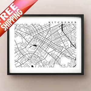 Kitchener Map Print - Ontario Art Poster - Black and White -  Kitchener-Waterloo, Wilfrid Laurier