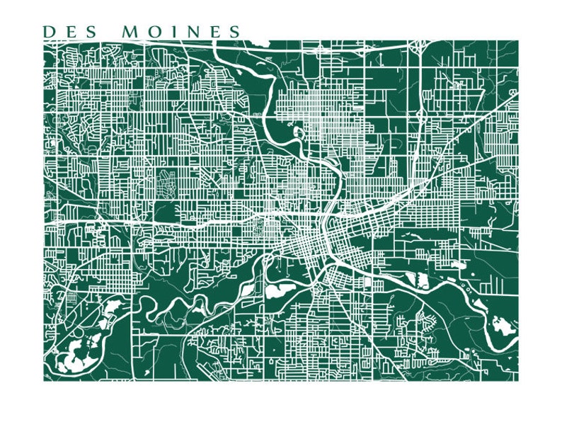Des Moines Map Print Iowa Art Poster Etsy