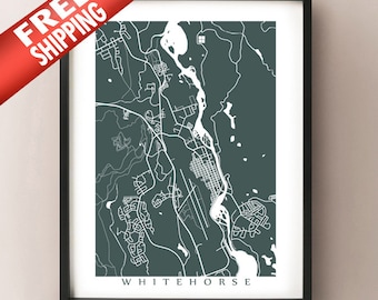 Whitehorse Map Print - Yukon, Canada Art Poster - Choose colour and size