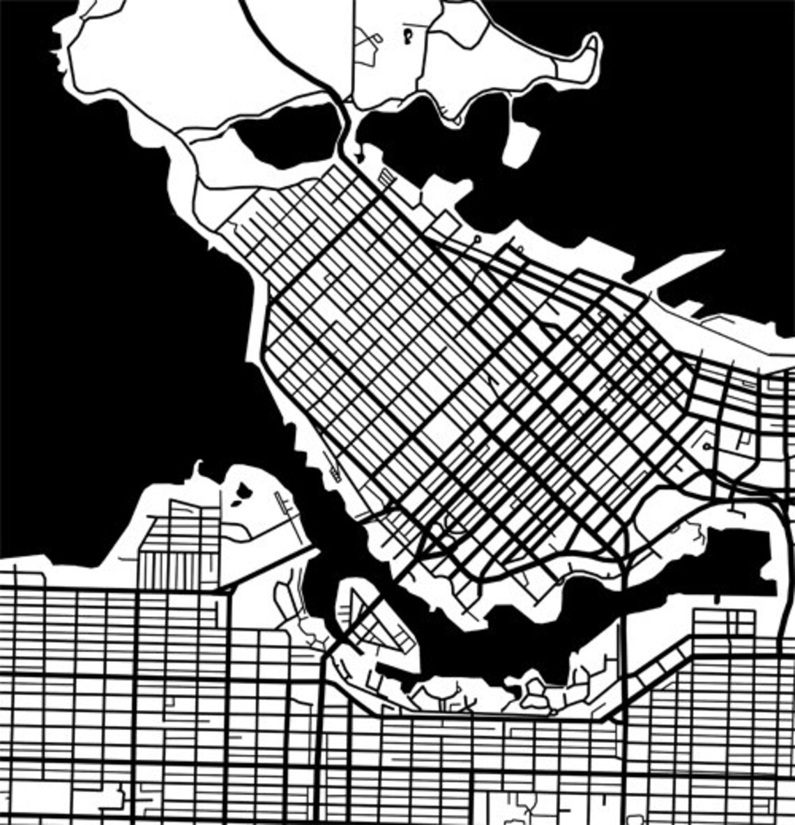 Vancouver Map Art Poster Print Black and White British Etsy