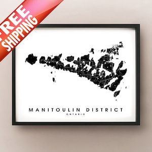 Manitoulin District, ON - Stadsgrenzen Kaart Afdrukken