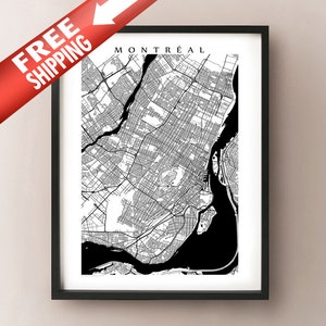 Montreal Map - Black and White Wall Art, Quebec Art Poster