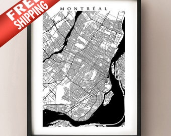 Montreal Kaart - Zwart-wit muur kunst, Quebec Art Poster
