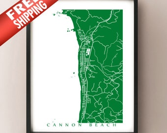 Kanonen Strand Karte Print - Oregon Art Poster