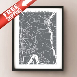 Halfmoon Map Print - Upstate New York Art Poster - Y compris Mechanicsville, NY