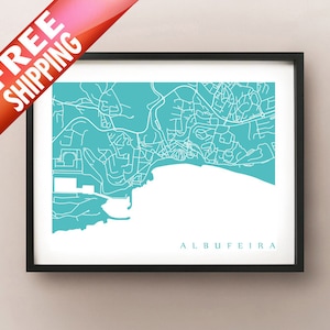 Albufeira Kaart Print - Algarve, Portugal Art Poster