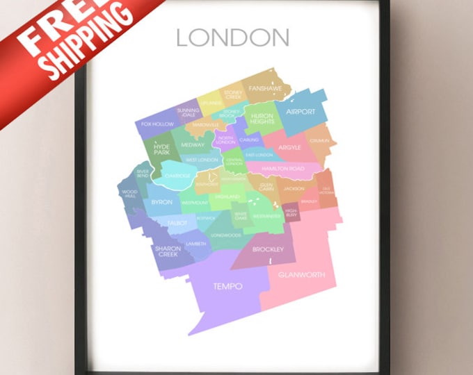 London, ON Map - Coloured Neighbourhoods Print