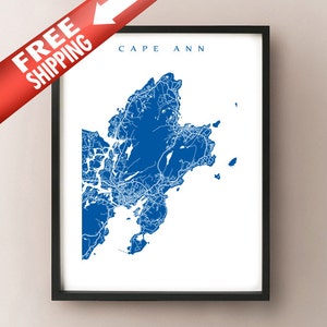 Cape Ann, Massachusetts Map Print - FREE SHIPPING - Includes Gloucester, Rockport, Annisquam, Pigeon Cove, MA in Essex County