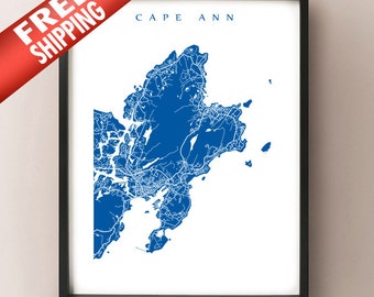 Cape Ann, Massachusetts Map Print - FREE SHIPPING - Includes Gloucester, Rockport, Annisquam, Pigeon Cove, MA in Essex County