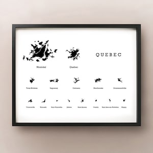 Quebec Cities Silhouette Map Print