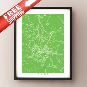 Impressão de mapa de Acri, Calábria - Itália