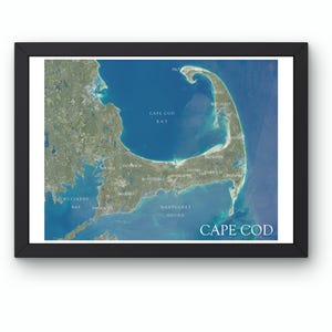 Cape Cod Massachusetts AERIAL Map Art Print Travel Poster Travel Map Wall Art