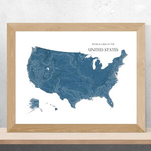 US United States Hydrological Map Print: Rivers and Lakes Poster Art