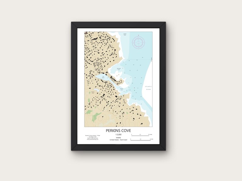 Perkins Cove Maine Map CHART Print Art Wall Travel Memory Navigation ...