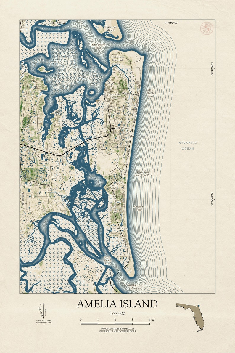Amelia Island Map Art, Amelia Island FL Print, Map of Amelia Island