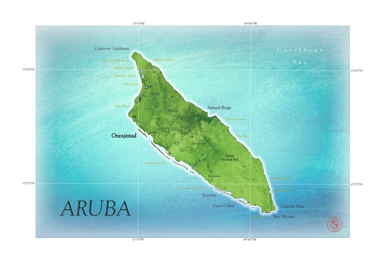 Watercolor Map of Aruba Instant Download Etsy