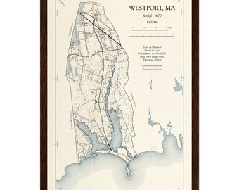 Westport, MA Map Vintage Style Framed x