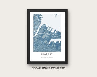 Neighborhood Map of Seaport Mass Boston MA Minimal Style Wall Art Print Poster Home Dorm Work Decor Customized Personalized