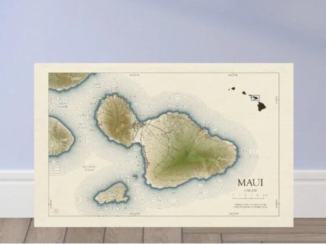 Maui Map, Maui Hawaii, Maui Island Map, Maui HI, Maui Print, Maui Art