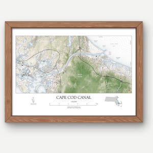 Cape Cod Canal Map Art Print Travel Poster SHORELINE, CHART, or COASTAL Style Travel Map Wall Art