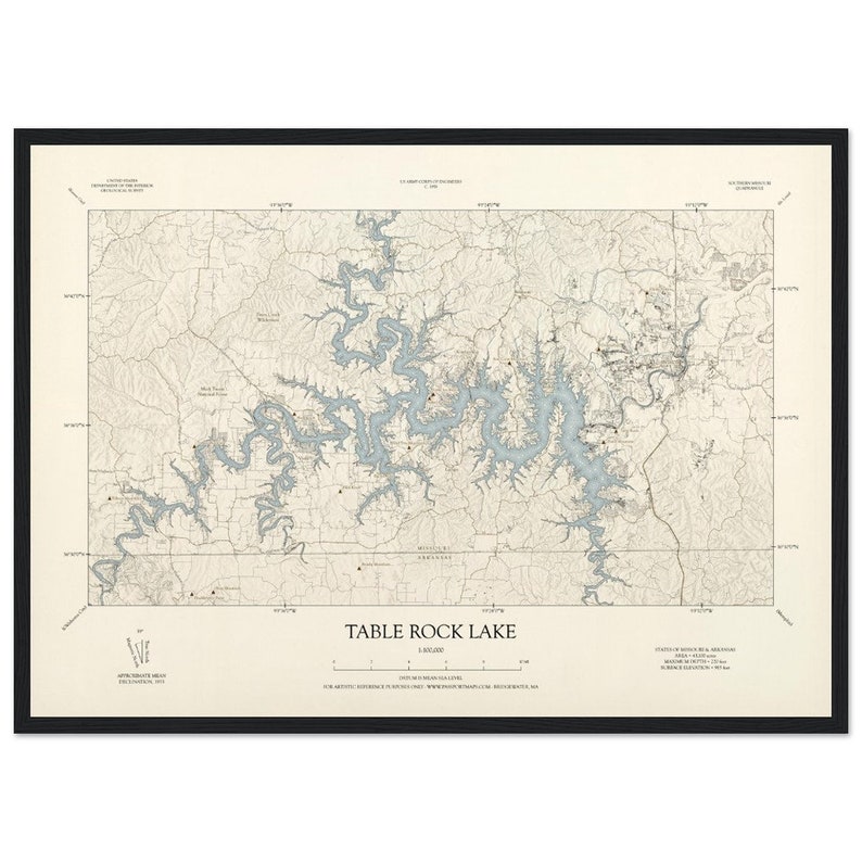 Table Rock Lake, MO Map Vintage Styling Framed X - Etsy