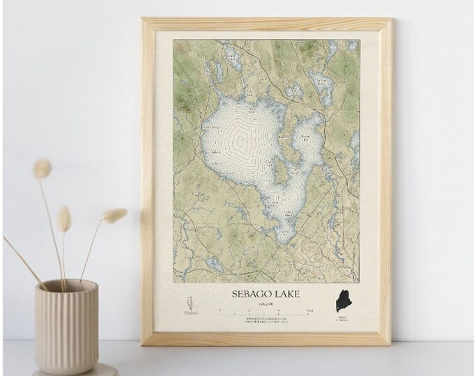 Printable Sebago Lake Map, Sebago Lake Maine Print, Sebago Lake Art Print, Lakehouse Wall Art ...