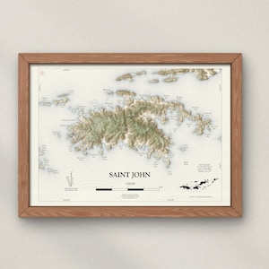 St John USVI Map Art Print Poster available in Vintage Style Hard to Buy For Gift Travel Map Wall Art