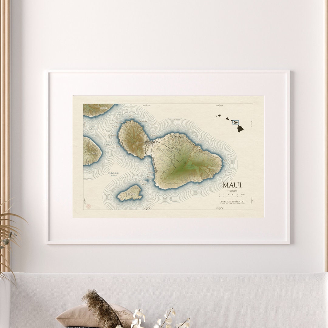 Maui Map, Maui Hawaii, Maui Island Map, Maui HI, Maui Print, Maui Art ...