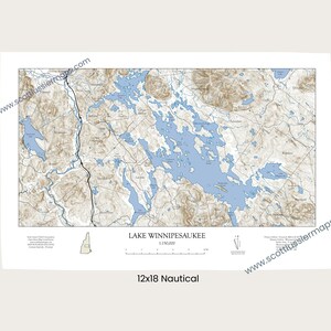 Lake Winnipesaukee Map NAUTICAL Print Art Wall Decor Poster Travel ...