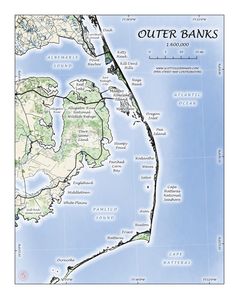Outer Banks Map, WATERCOLOR, Outer Banks Print, Outer Banks Art, Outer