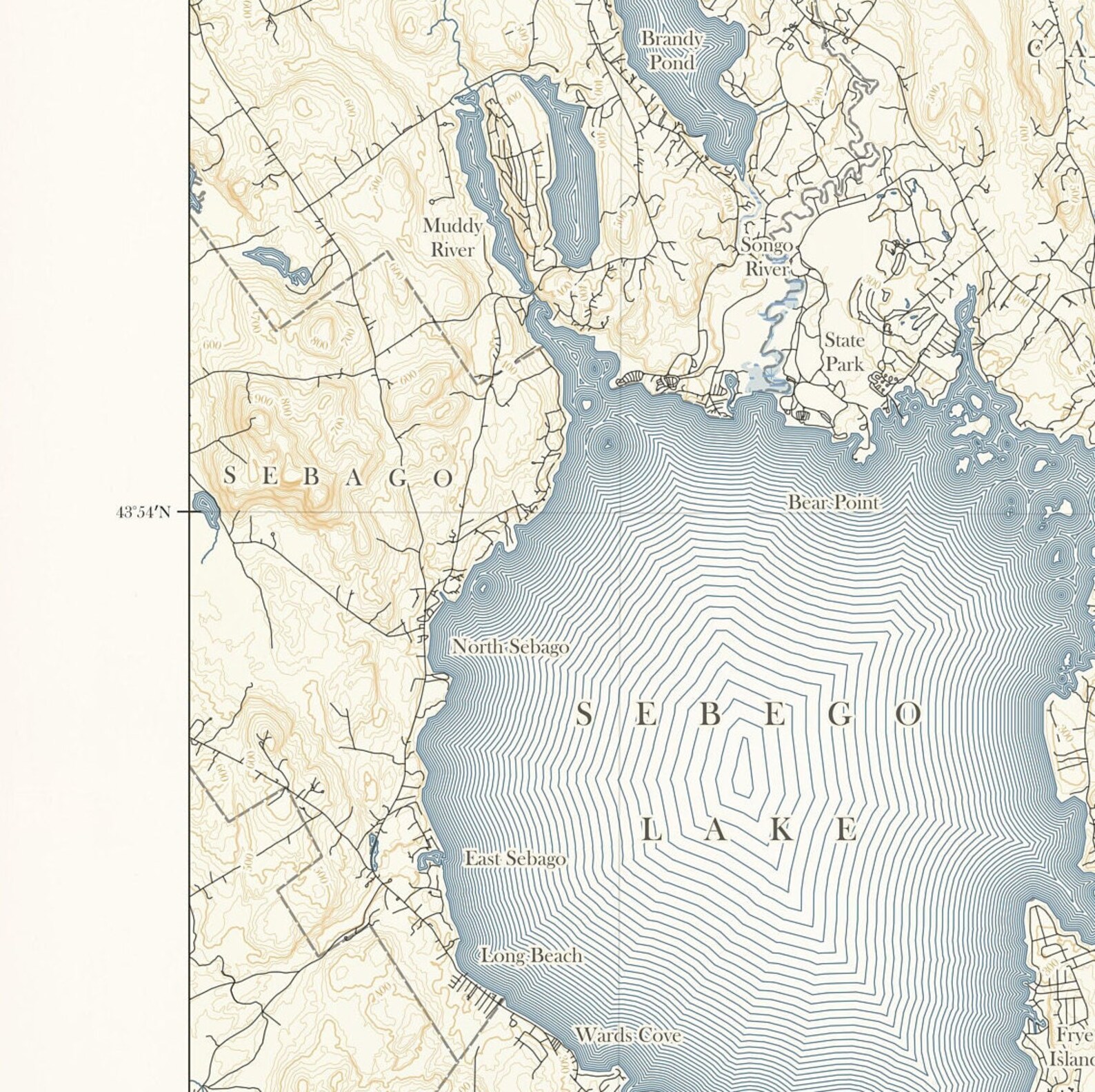 Sebago Lake Map Vintage Topographic Style Instant Etsy
