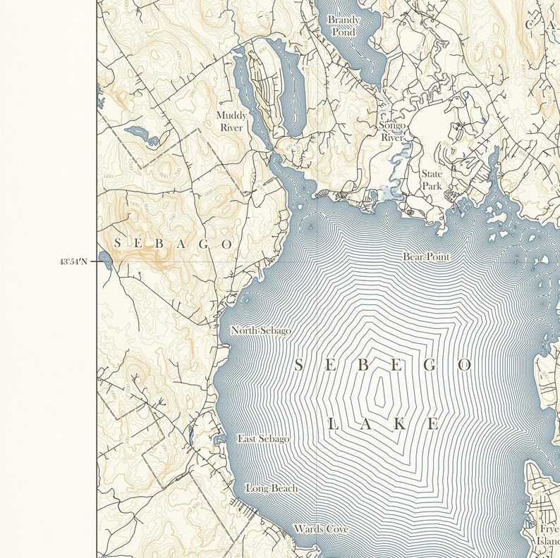 Sebago Lake Map Vintage Topographic Style Instant Etsy