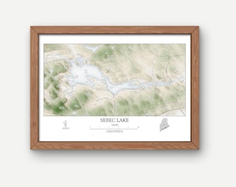 Sebec Lake Maine Map Print: Original Design Wall Art Poster
