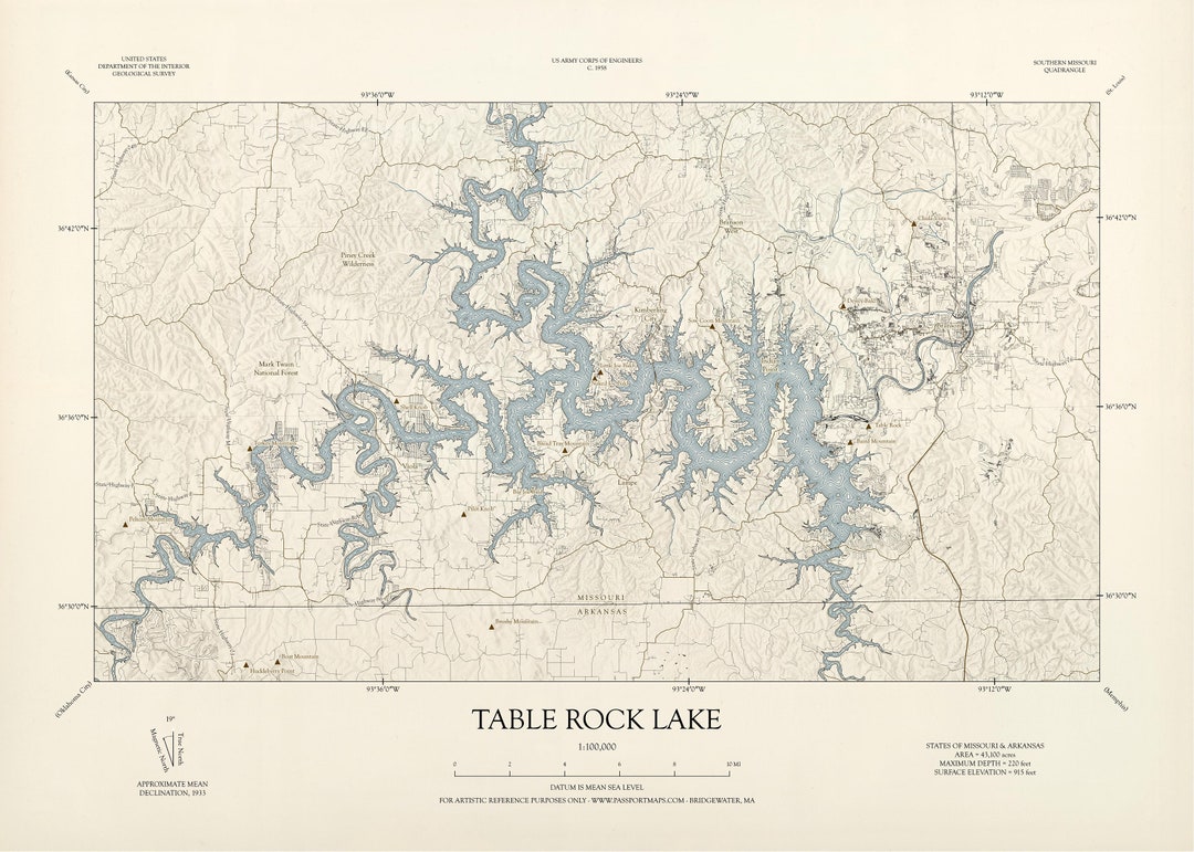 Classic Topo Map of Table Rock Lake Instant Download 50cm Etsy