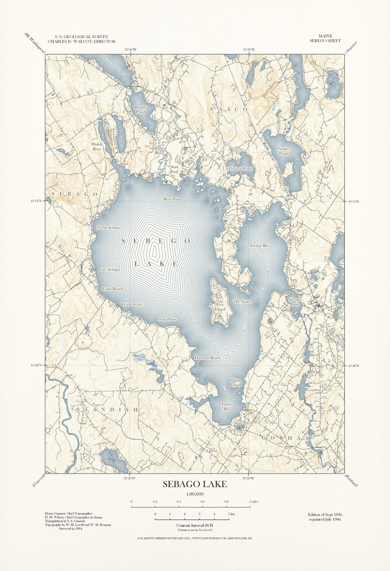 Sebago Lake Map Vintage Topographic Style Instant - Etsy