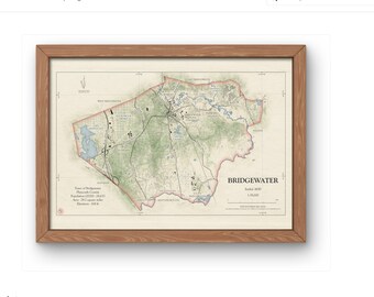 Bridgewater MA Map HOMETOWN Print Art Wall Decor Travel Memory Navigation Modern Colorful Home Dorm Work Camp Customized Personalized Option