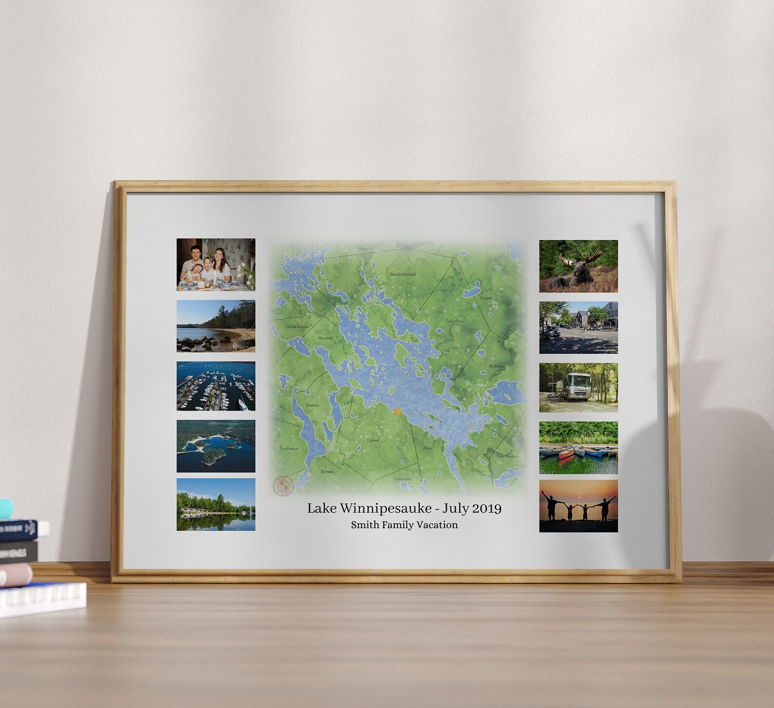 Lake Winnipesaukee Map Your Photos Watercolor Style - Etsy