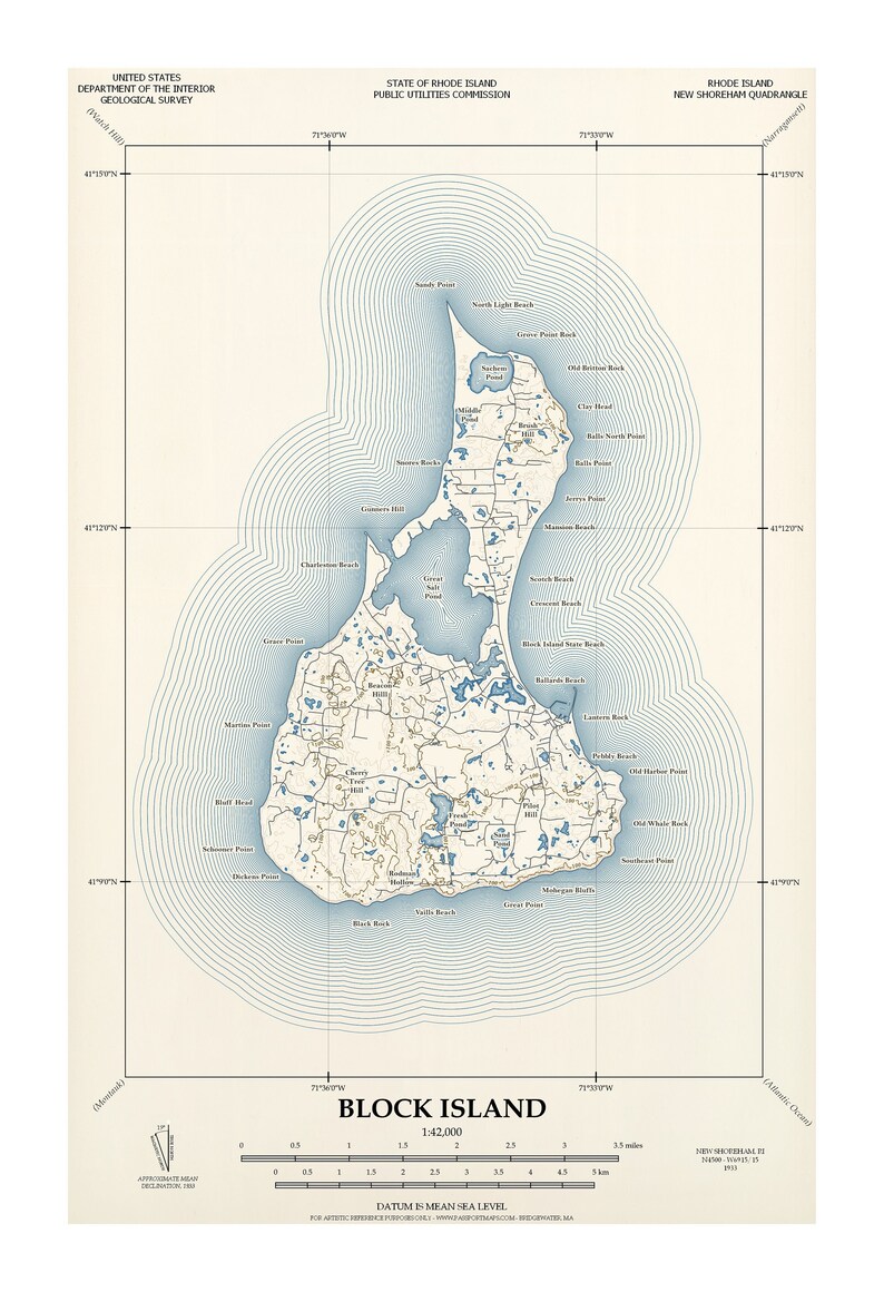 Classic Topo Style Map of Block Island Digital File Etsy