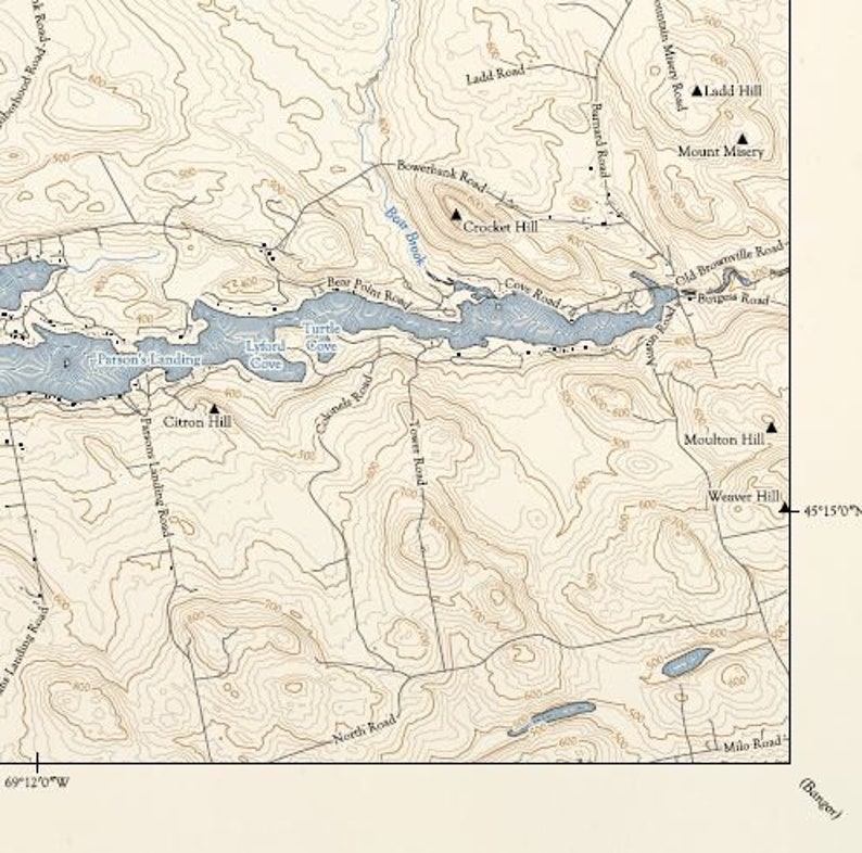 Classic Topo Map of Sebec Lake Instant Download Etsy