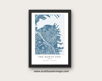 Neighborhood Map of North End  Boston Mass Minimal Style Wall Art Print Poster Home Dorm Work Decor Customized Personalized