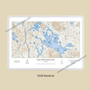 Lake Winnipesaukee Map NAUTICAL Print Art Wall Decor Poster Travel ...