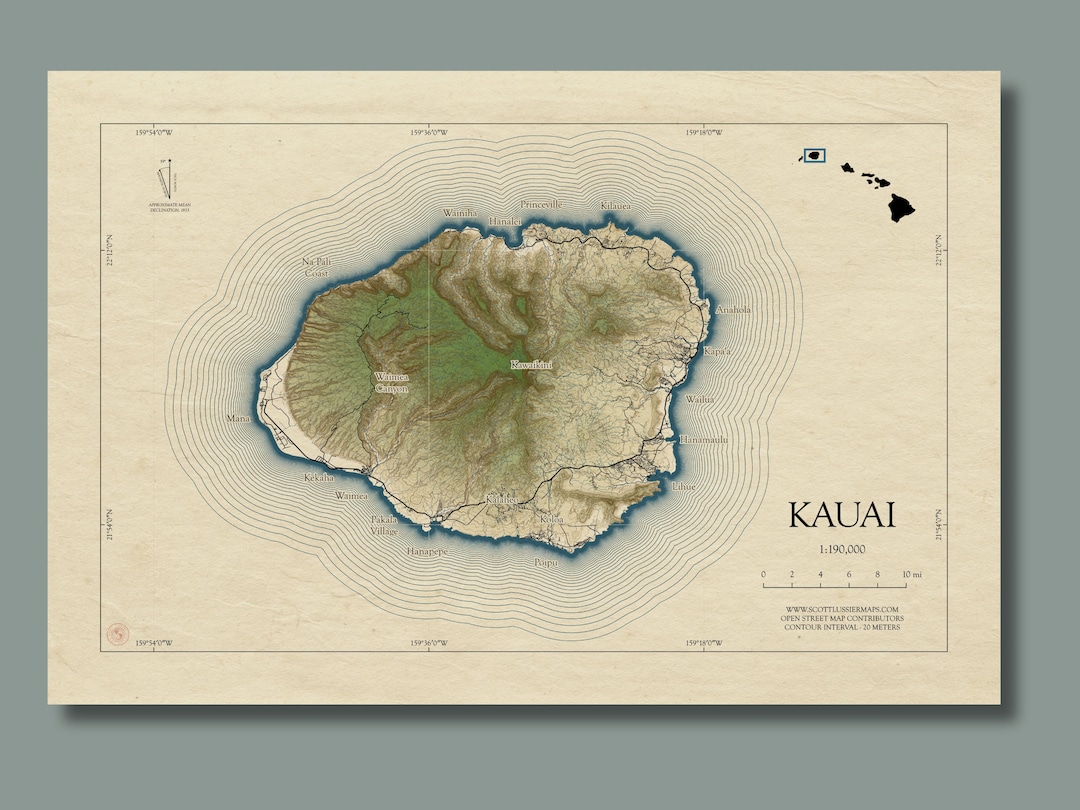 Kauai Map, Kauai Hawaii, Kauai Island Map, Kauai Print, Kauai Art ...