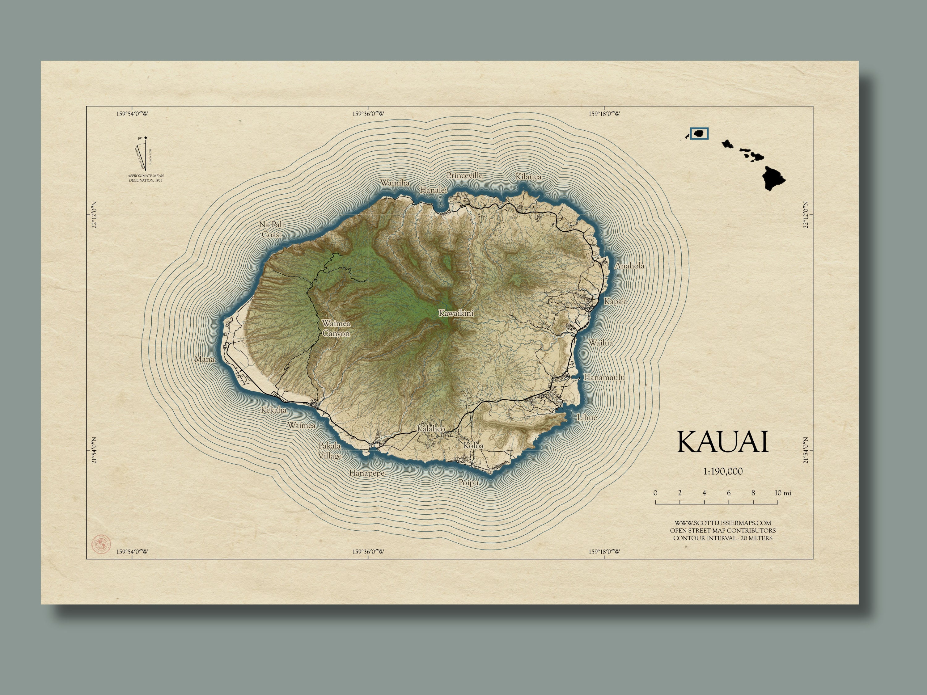 Kauai Map, Kauai Hawaii, Kauai Island Map, Kauai Print, Kauai Art ...